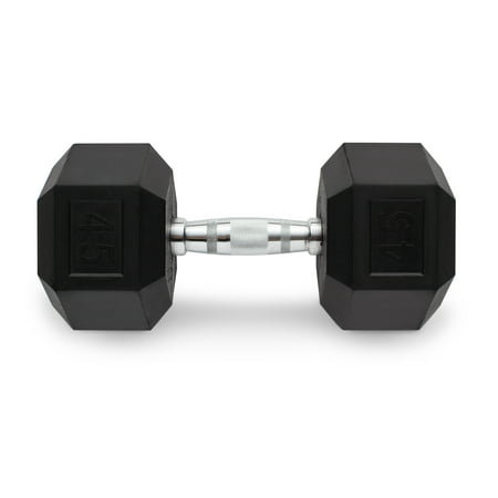 Weider Rubber Hex Dumbbell, 10 lbs with Chrome Handle and Knurled Grip - Sold Individually