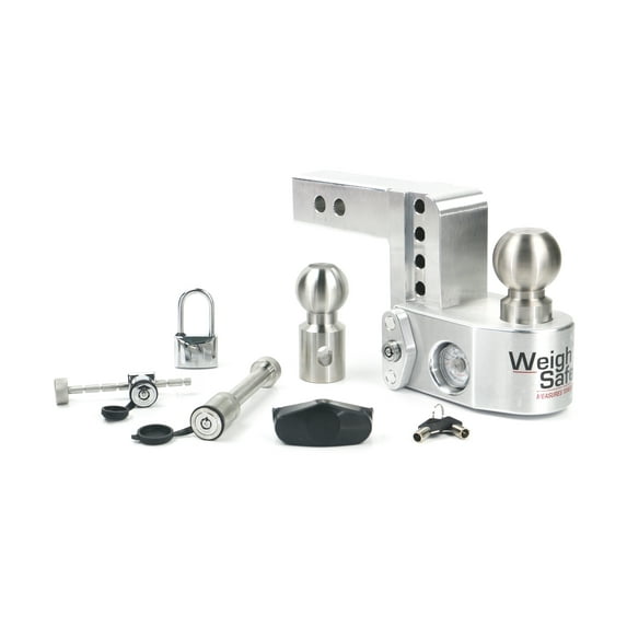 Weigh Safe Adjustable Trailer Hitch Ball Mount - 4" Drop Hitch for 2" Receiver w/ 4 pc Keyed Alike Lock Set, Premium Aluminum Trailer Tow Hitch w/ Built in Weight Scale for Anti Sway, 12,500 lbs