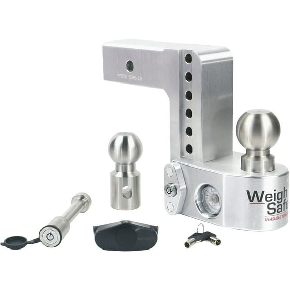 Weigh Safe Adjustable Trailer Hitch Ball Mount - 6" Drop Hitch for 2.5" Receiver w/ 2pc Keyed Alike Lock Set, Aluminum Trailer Hitch w/ Built in Weight Scale for Anti Sway, 18,500 lbs GTW