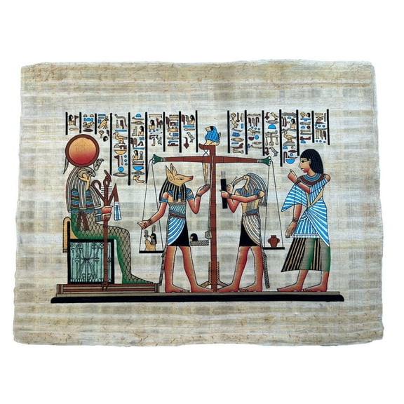 Weighing of The Heart, Judgment Scene from the Book of the Dead, The Gods, Ra, Anubis and Thoth, Ancient Egyptian Papyrus Art 17x13 Inches