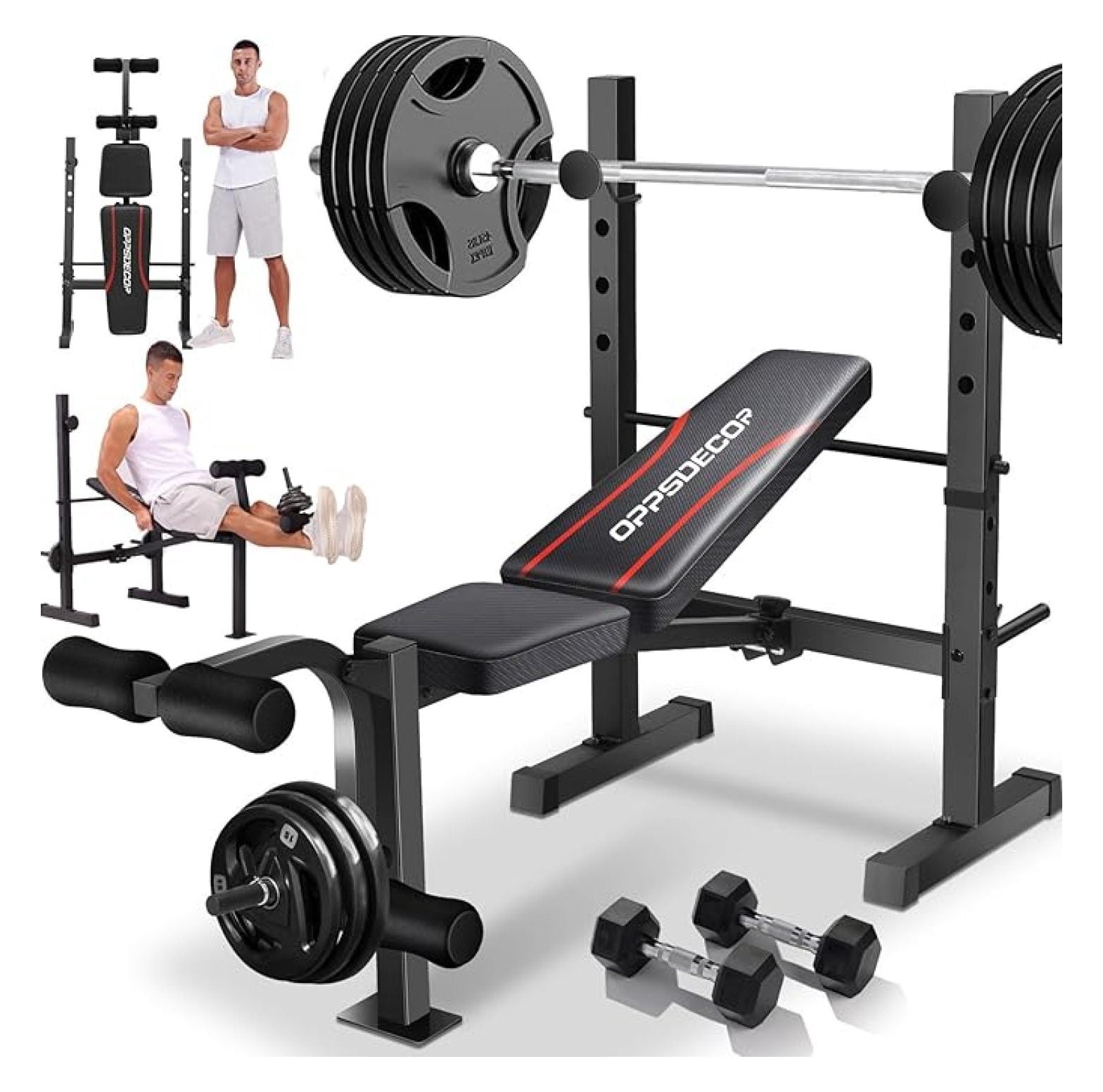 Weight , 600LBS Adjustable Press with Squat Rack & Leg Extension, 3 Sec ...