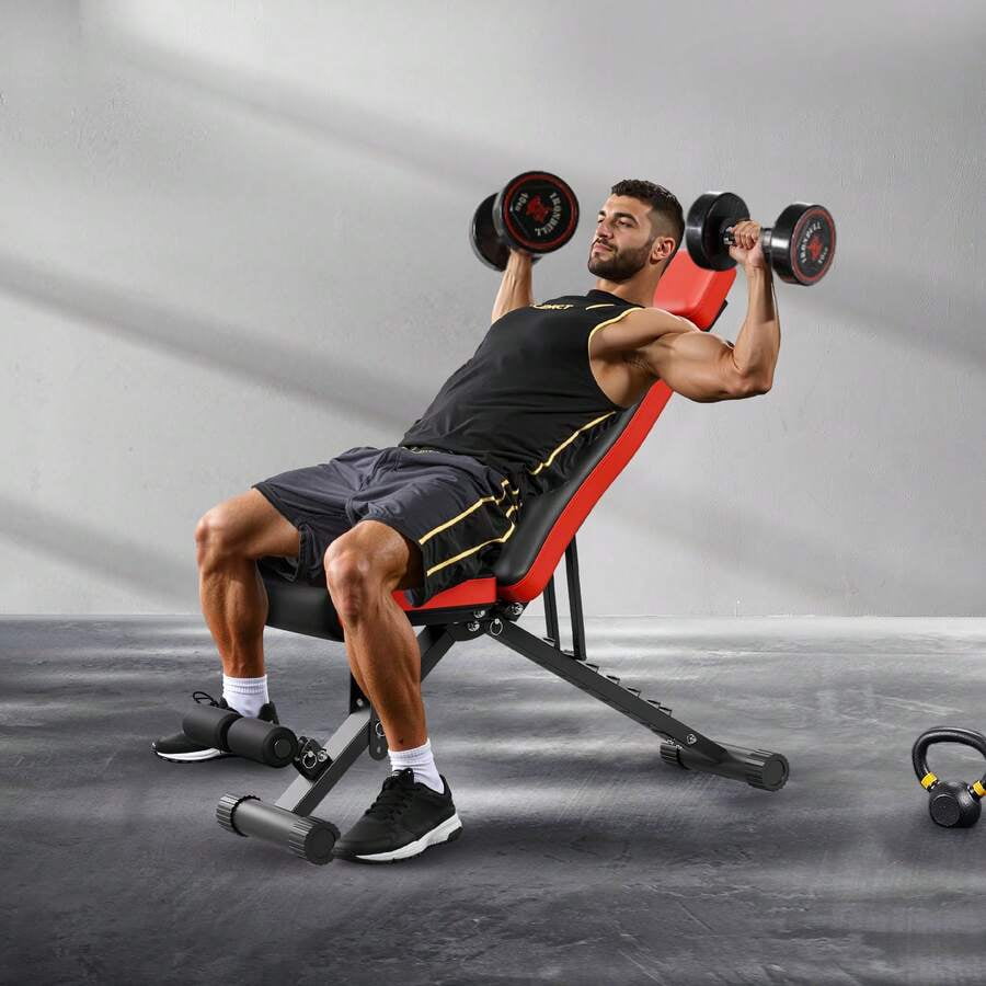 Weight Bench, 660lbs Adjustable Weight Bench Press For Full Body Workout, Exercise Sit Up Bench For Home Gym Strength Training, Flat Bench With Extended Head/Neck Protection & Quick Folding