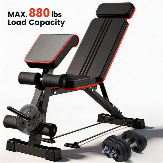 Weight Bench,Blacksmith Foldable Workout Bench with Leg Extension,Preacher Curl and Extended Headrest, 880 LBS Capacity Incline Decline Bench for Home Gym Full Body Exercise