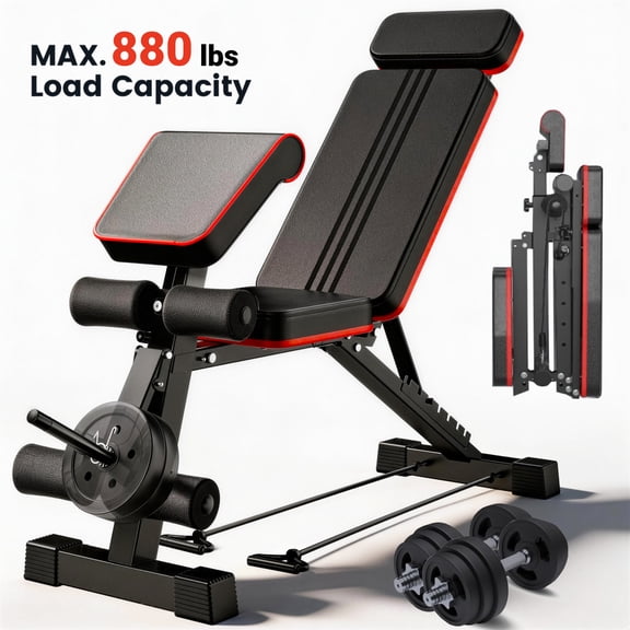 Weight Bench,Blacksmith Foldable Workout Bench with Leg Extension,Preacher Curl and Extended Headrest, 880 LBS Capacity Incline Decline Bench for Home Gym Full Body Exercise