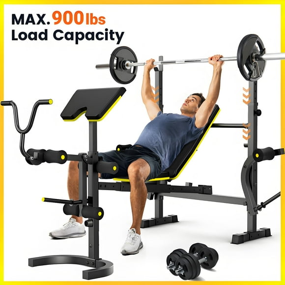 Weight Bench,Blacksmith 6-In-1 900lbs Workout Bench Press with Squat Rack Leg Developer Preacher Curl Butterfly Arms,Gym Exercise Equipment for Full Body Home Gym