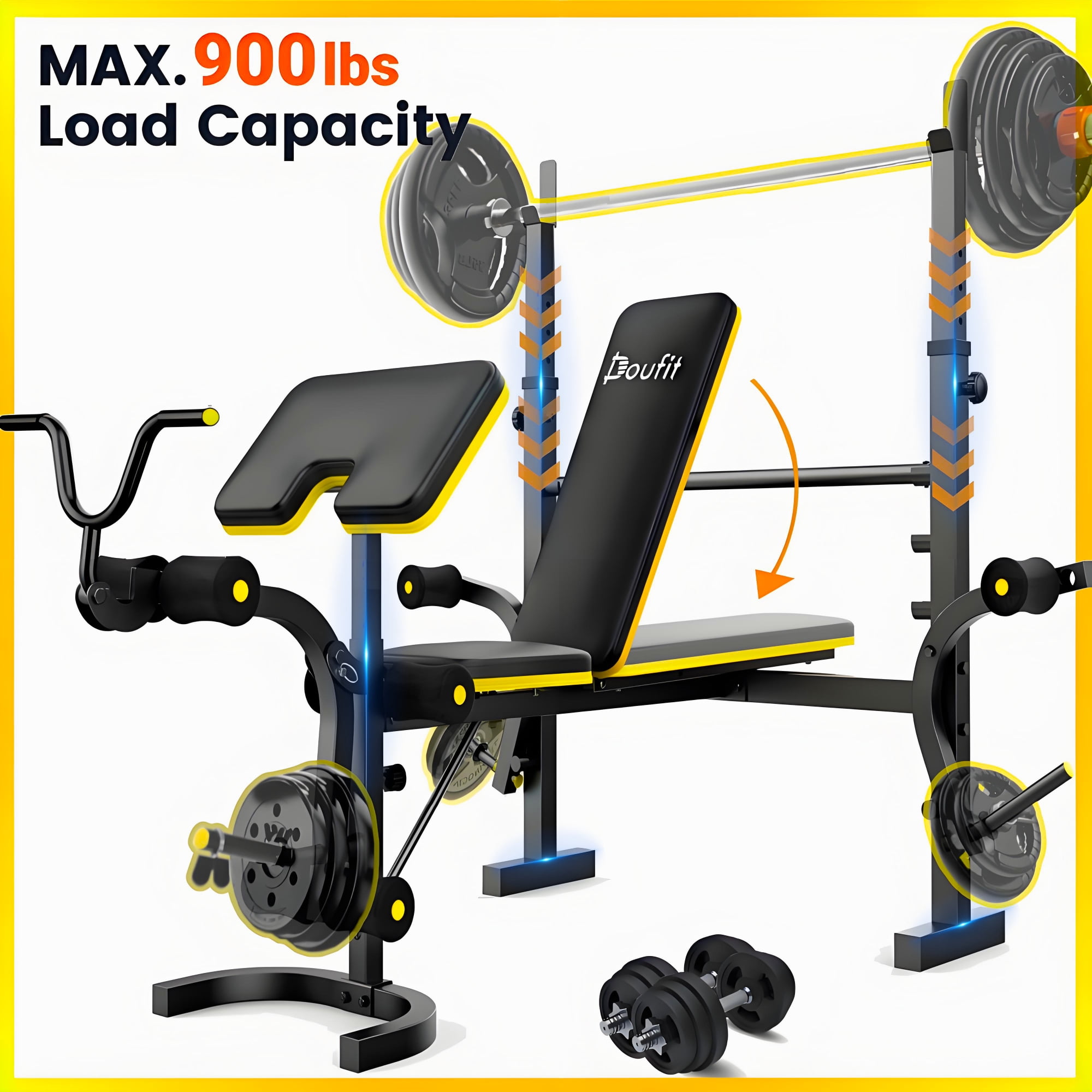 Weight Bench,Blacksmith 6-In-1 900lbs Workout Bench Press with Squat Rack Leg Developer Preacher Curl Butterfly Arms,Gym Exercise Equipment for Full Body Home Gym