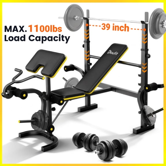Weight Bench,Blacksmith 6-in-1 Adjustable 1100 lbs Load Bearing Weightbench Set with Squat Rack, Leg Developer, Preacher Curl, Butterfly Arms