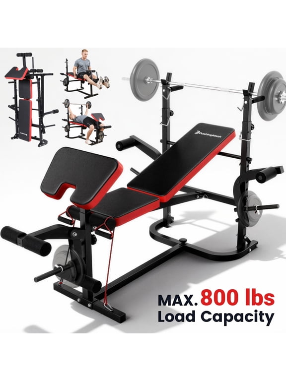 Weight Bench,Blacksmith 6-in-1 Foldable 800lb Capacity Weightbench Set,Workout Bench Press System for Full Body Home Gym,Black