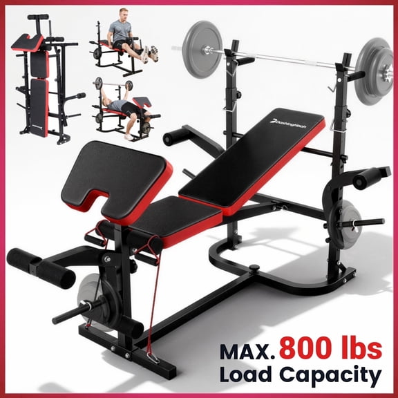 Weight Bench,Blacksmith 6-in-1 Foldable Weight Bench Press Station 800lb Capacity Workout Press System for Full Body Home Gym Black