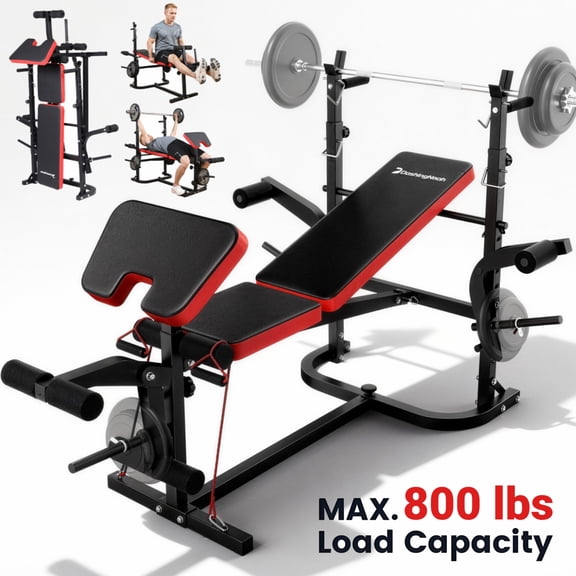 Weight Bench,Blacksmith 6-in-1 Foldable 800lb Capacity Weightbench Set,Workout Bench Press System for Full Body Home Gym,Black