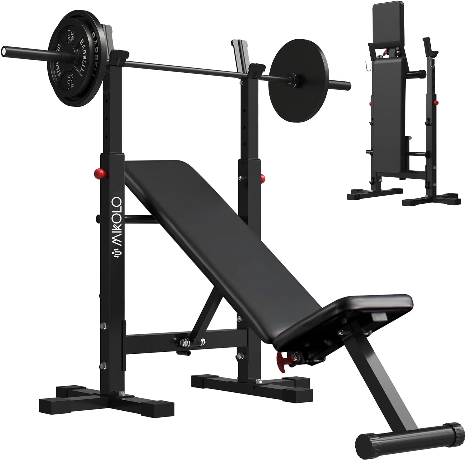 Free Shipping Mikolo Weight Bench Set 660LBS Foldable Bench Press with Squat Rack Multi functional Adjustable Flat Incline Bench for Chest Shoulder Home Gym Equipment Black Walmart Walmart