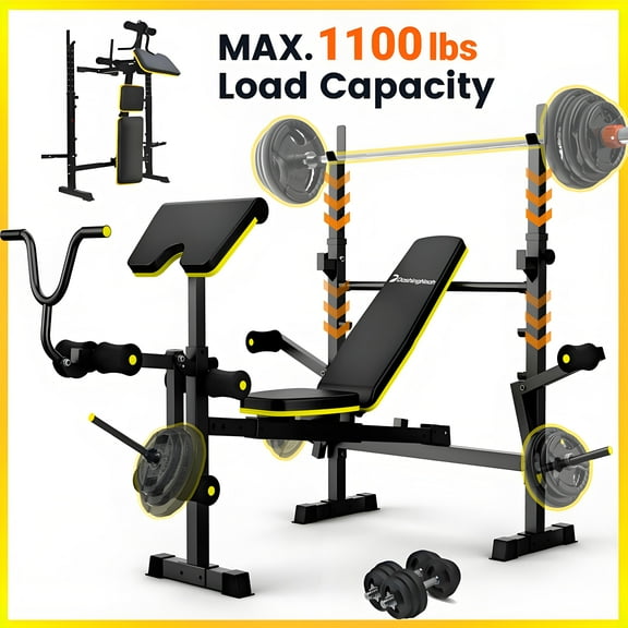 Weight Bench Set,Blacksmith Foldable 1100lbs 6-In-1 Workout Bench Press with Squat Rack Leg Developer Preacher Curl Butterfly Arms,Gym Exercise Equipment Bench for Full Body Home Gym