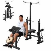 Weight Bench Set with Leg Extension and Leg Curl and Preacher Curl, 7 in-1 Strength Training Bench with Squat Rack, 900 LBS Capacity Multifunctional Adjustable Foldable Workout Bench for Home Gym