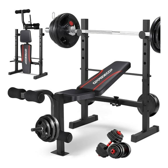 Weight Bench Set with Squat Rack, 600LBS Adjustable Press, Leg Extension, Foldable Workout Bench for Home Gym, Full Body Training