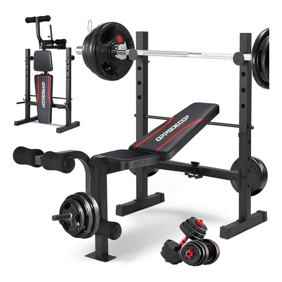 Hiraeth Zej Weight Bench Set with Squat Rack, 600LBS Capacity, Adjustable, Leg Extension, Foldable Workout Bench for Home Gym Full Body Training