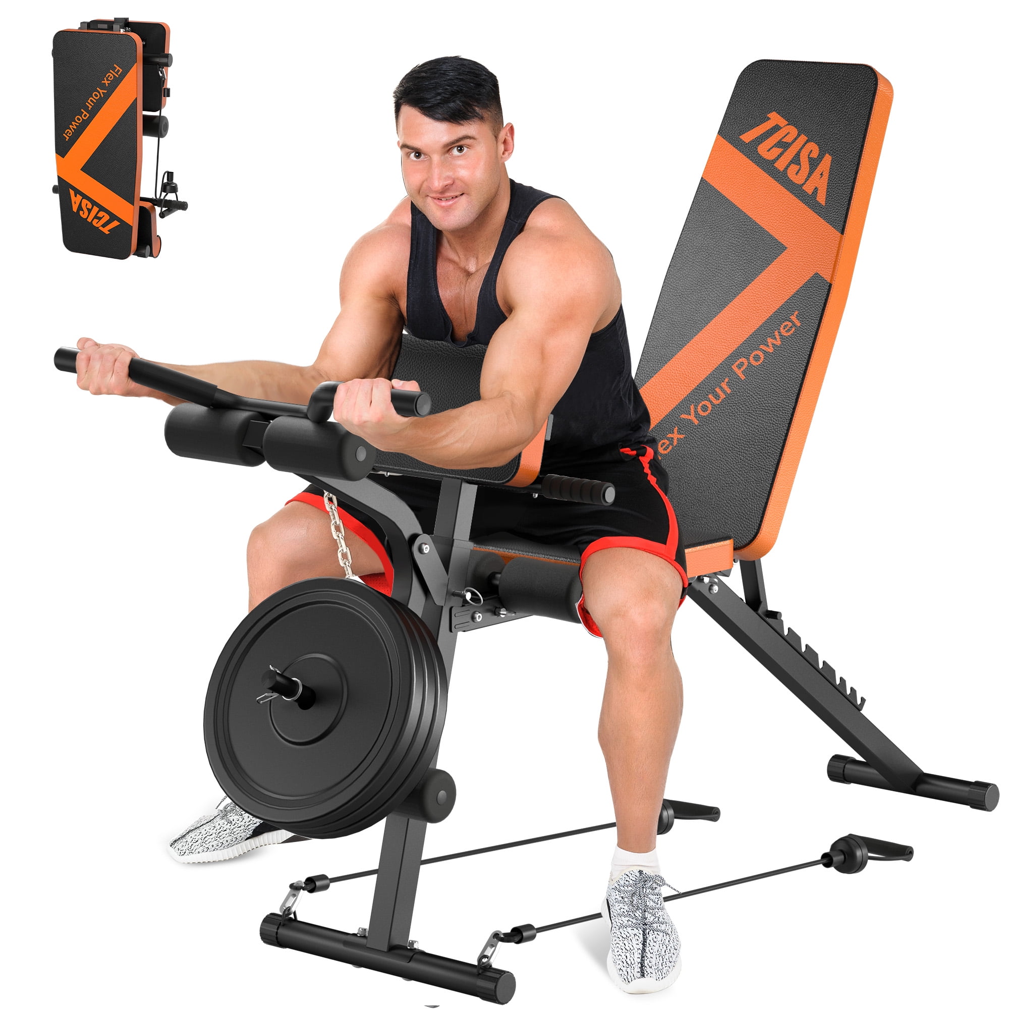 Weight Bench TCISA Adjustable Weight Bench with Leg Extension and Preacher Curl Pad Flat Incline Decline Utility Workout Bench for Home Gym Dumbbell