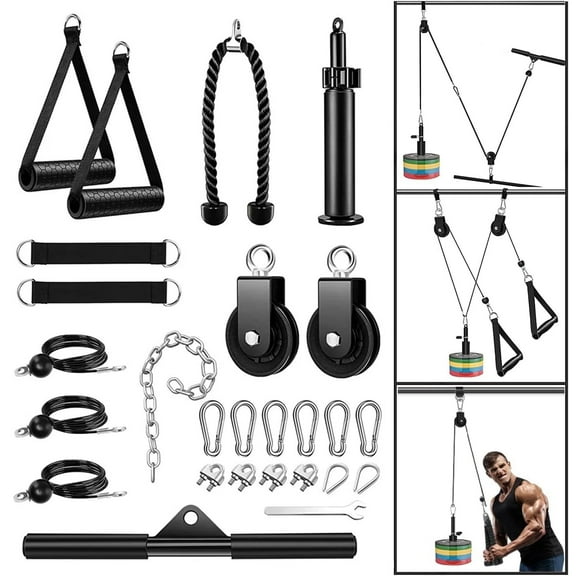 Weight Cable Pulley System Gym, Upgraded Cable Pulley Attachments for LAT Pull Down, Biceps Curl, Tricep, Arm Workouts - Home Gym Add On Equipment