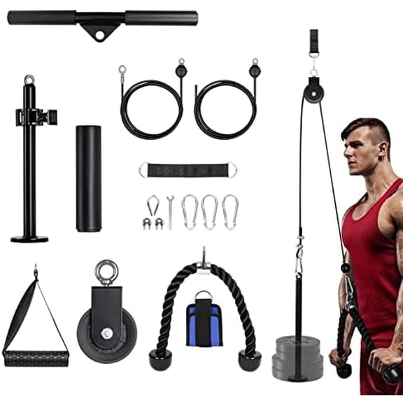 Weight Cable Pulley System: LAT Pull Down Machine with Dual Cable and Upgraded Loading Pin for Triceps, Back, Forearm, Shoulder, LAT and Lift Cable Pulley Attachments for Home Gym