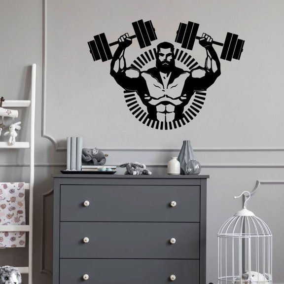 Weight Lift Body Builder Strength Fit Strong Fitness Silhouette Motivation Inspirational Fitness Healthy Life Style Wall Art Vinyl Sticker Decal Home Décor Work Out Gym Room Bedroom Size (8x10 inch)