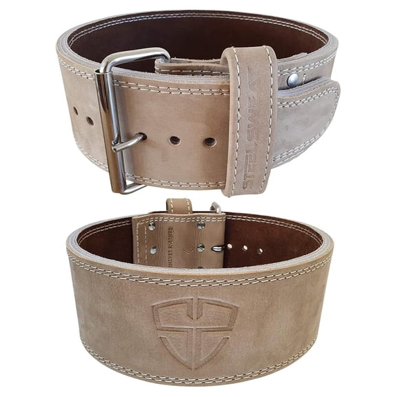 Weight Lifting Belt - 4 Inches Wide by 10mm - Single Prong Powerlifting Belt that's Heavy Duty - Vegetable Tanned Leather - Oat Medium