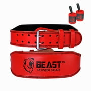 Weight Lifting Belt 4inch Leather Belt Foam Padded Back Support Gym Belt for Bodybuilding Squat Deadlift Weightlifting Belt Men Women Free Wrist Wrap