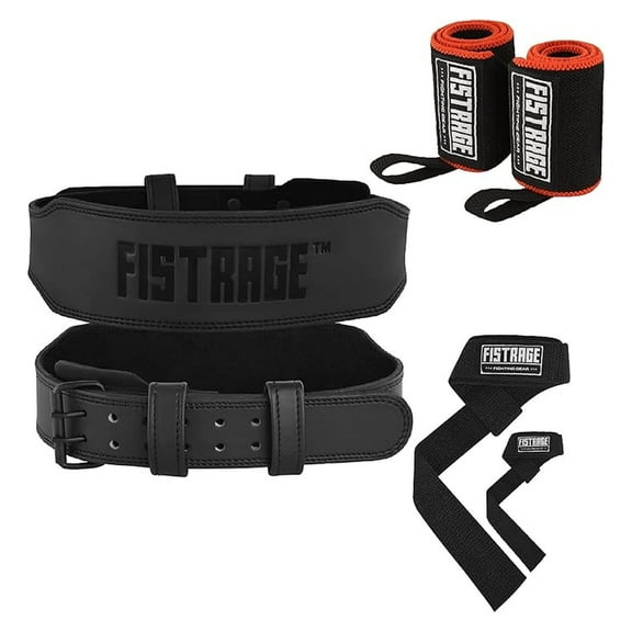 Weight Lifting Belt Leather - FISTRAGE Powerlifting Belt for Men & Women - Gym Back Support for Squats, Deadlifts - Fitness Training Belt with Wrist Wraps