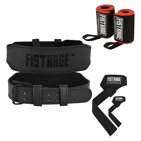 Weight Lifting Belt Leather Gym Support Strap - Powerlifting, Fitness, Back Support - w/ Free Wrist Strap
