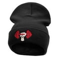 thumbnail image 1 of Weight Lifting Embroidered 12 Inch Long Knitted Beanie - Black OSFM, 1 of 5