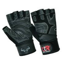Weight Lifting Gloves Cowhide Leather Fingerless Padded Long Wrist Support Gym Exercise Powerlifting Gloves Unisex Design Black-S
