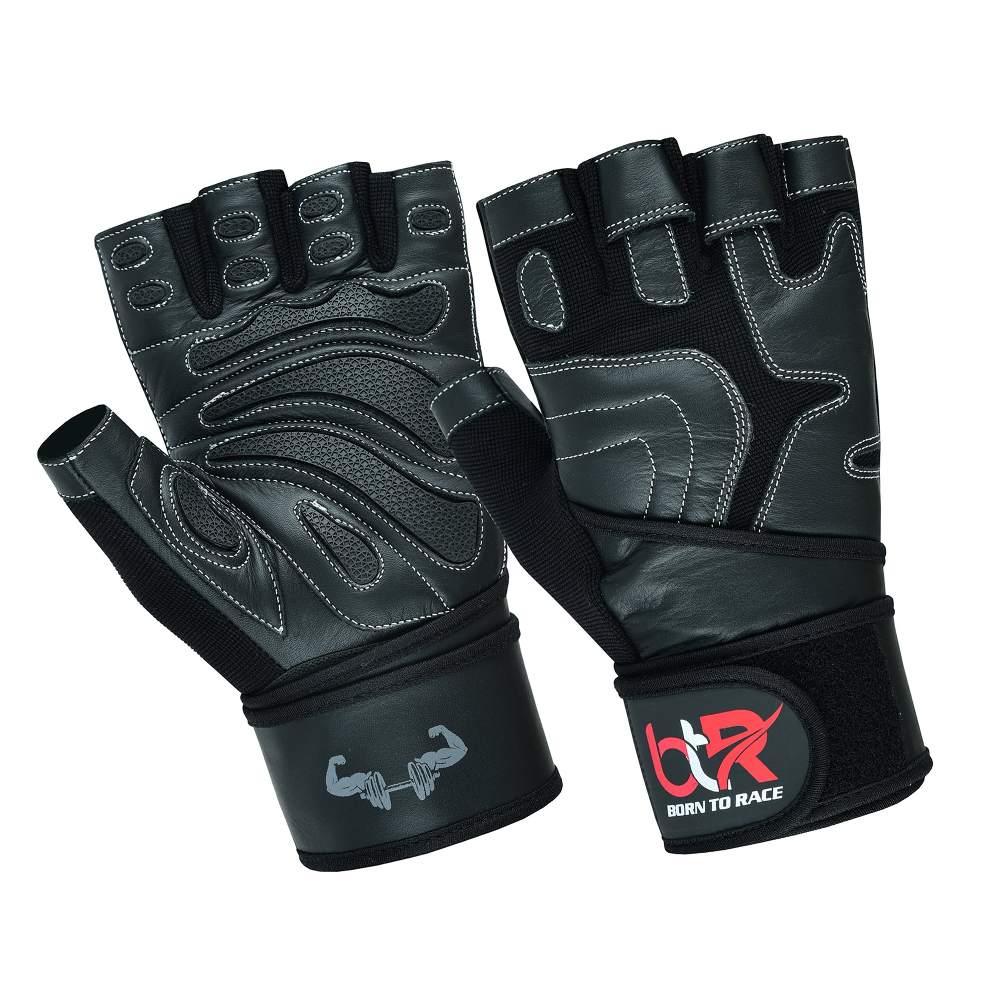 Weight Lifting Gloves Cowhide Leather Fingerless Padded Long Wrist