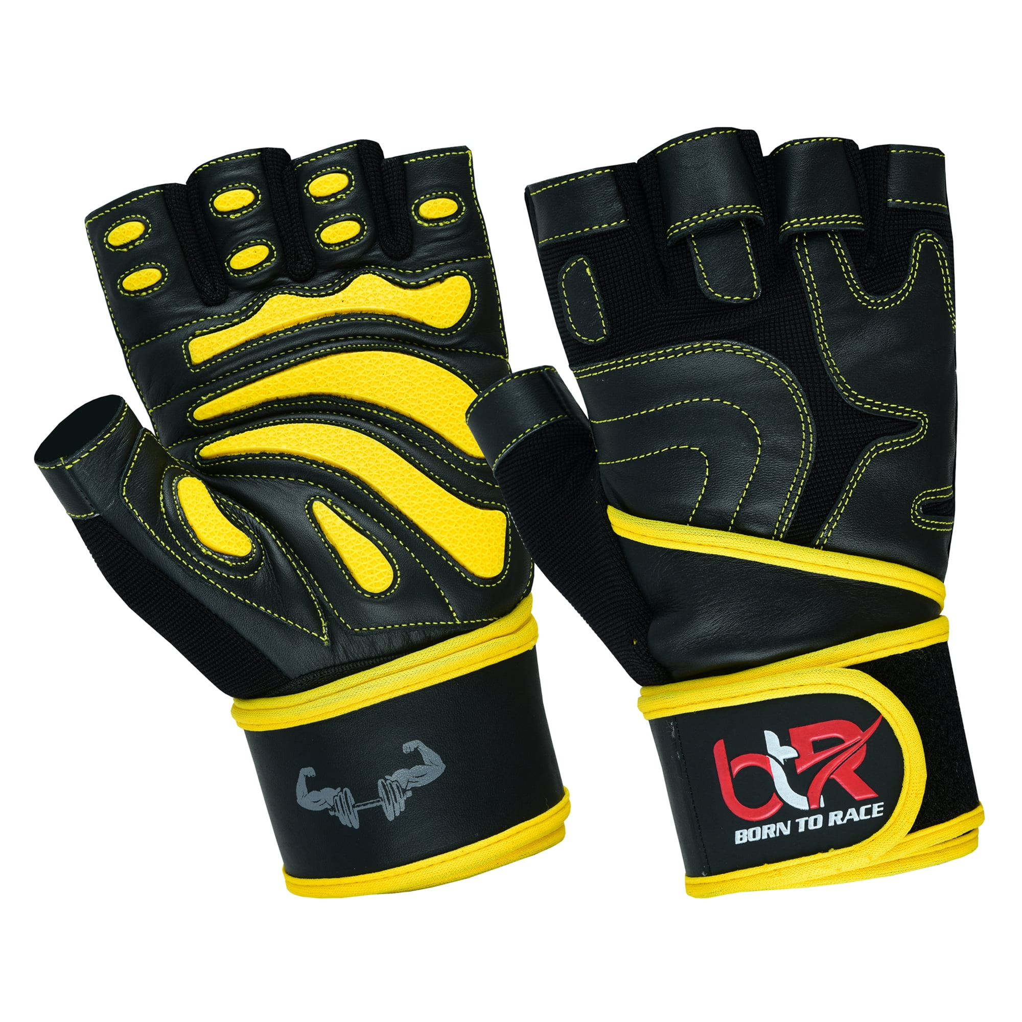 Weight Lifting Gloves Cowhide Leather Fingerless Padded Long Wrist