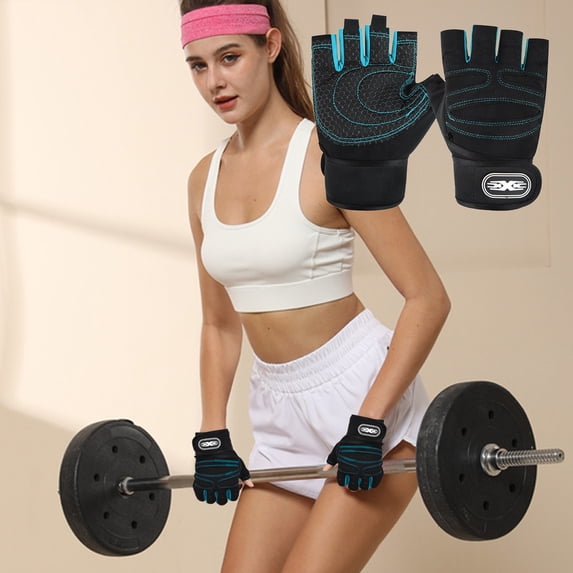Weight Lifting Gloves Half Finger - Anti-Slip Gel Palm Padded, Wrist Support, Breathable for Gym Dumbbell Workout(L)