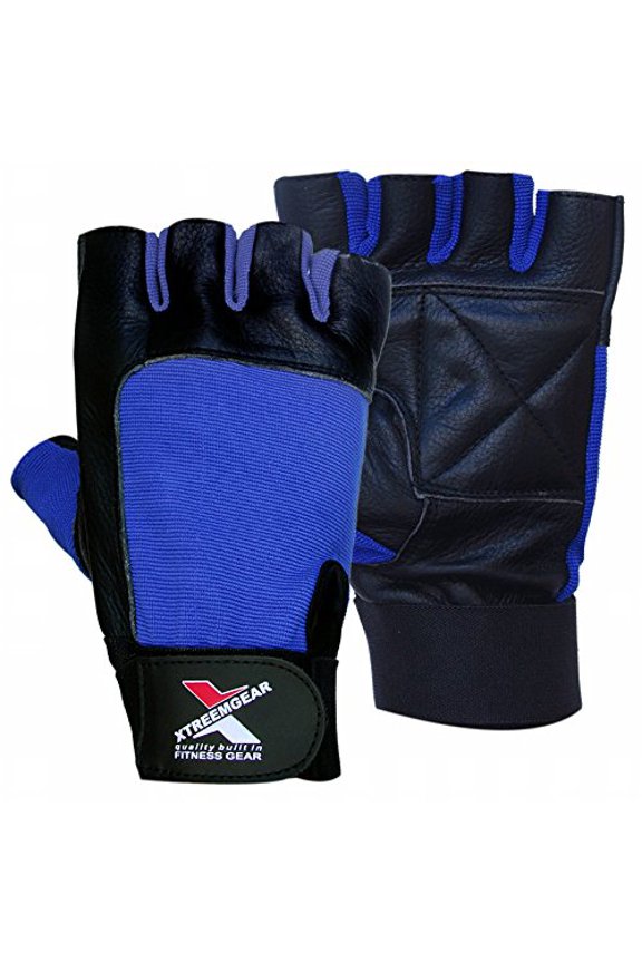 Weight Lifting Gloves Leather Fitness Training Gym Straps Workout Blue G2N (S)