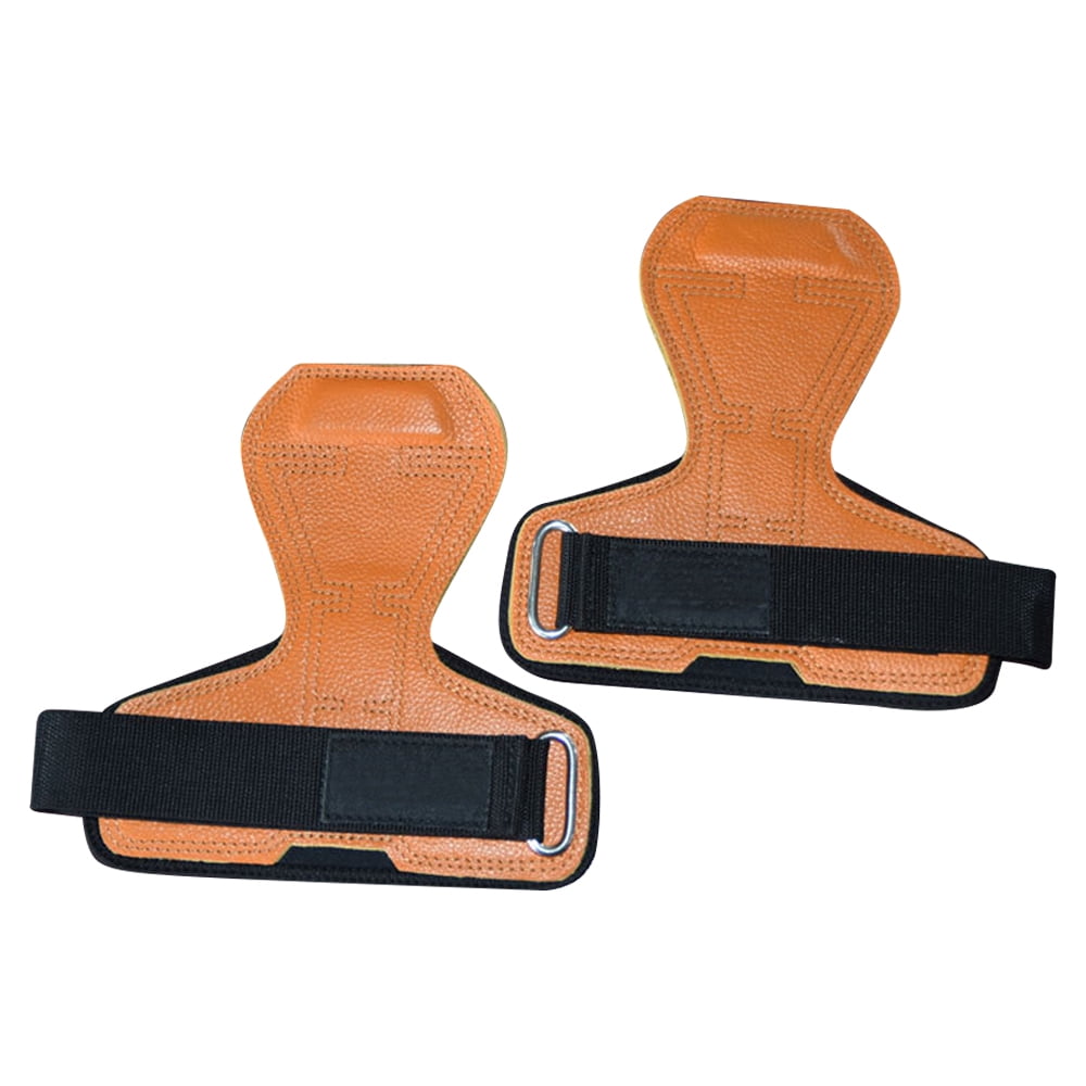 Weight Lifting Grips with Adjustable Wrist Straps for Deadlifts, Heavy-Orange
