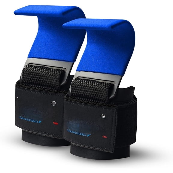Weight Lifting Hooks for Men & Women - Heavy Duty Gym Hooks with Thick Wrist Padding - Lifting Straps with Hooks for Deadlifts, Pull-Ups, Rows & Powerlifting - Black, Red, Blue (Pair)