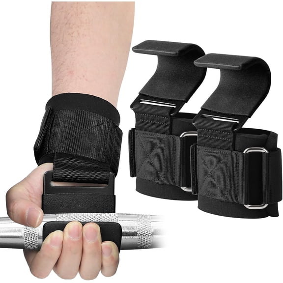 Weight Lifting Hooks Pair, 600Lbs Capacity 8MM Neoprene Adjustable Wrist Straps, Heavy Duty Grip Support for Deadlifts, Pull Ups, Lat Pulldowns, Rows and Shrugs