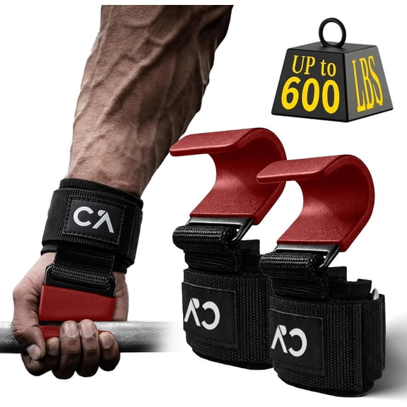 Weight Lifting Hooks (Pair) for Deadlifts, Pull Ups, Rows & Shrugs - Heavy Duty Steel Gym Hooks with 8mm Neoprene Padded Wrist Straps, Secure Hand Grips for Weightlifting, Powerlifting & Strength