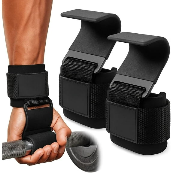Weight Lifting Hooks (Pair) Heavy Duty Wrist Straps with Non-Slip Steel Hooks, Neoprene Padding & Adjustable Fit Deadlift Straps for Pull Ups, Powerlifting, Rows, Shrugs Gym Hooks