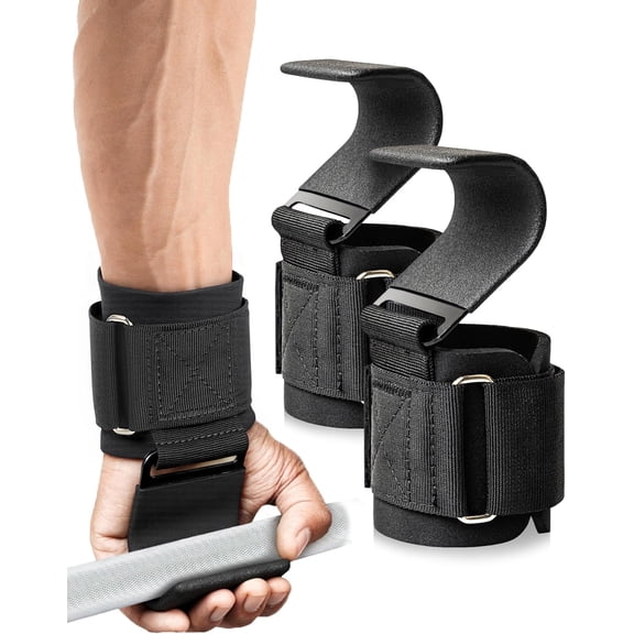 Weight Lifting Hooks (Pair), Lifting Wrist Straps For Deadlifts, Pull Ups & Shrugs, 600 Lbs(272 kg) Capacity Wristband with Thick Padding, Heavy Duty Gym Workout Grips Straps for Men and Women