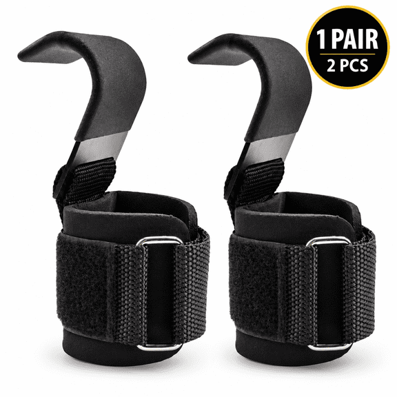 Weight Lifting Hooks Pair, Padded Wrist Straps with Metal Hooks for Deadlifts, Pull Ups, Rows, Shrugs and Strength Training