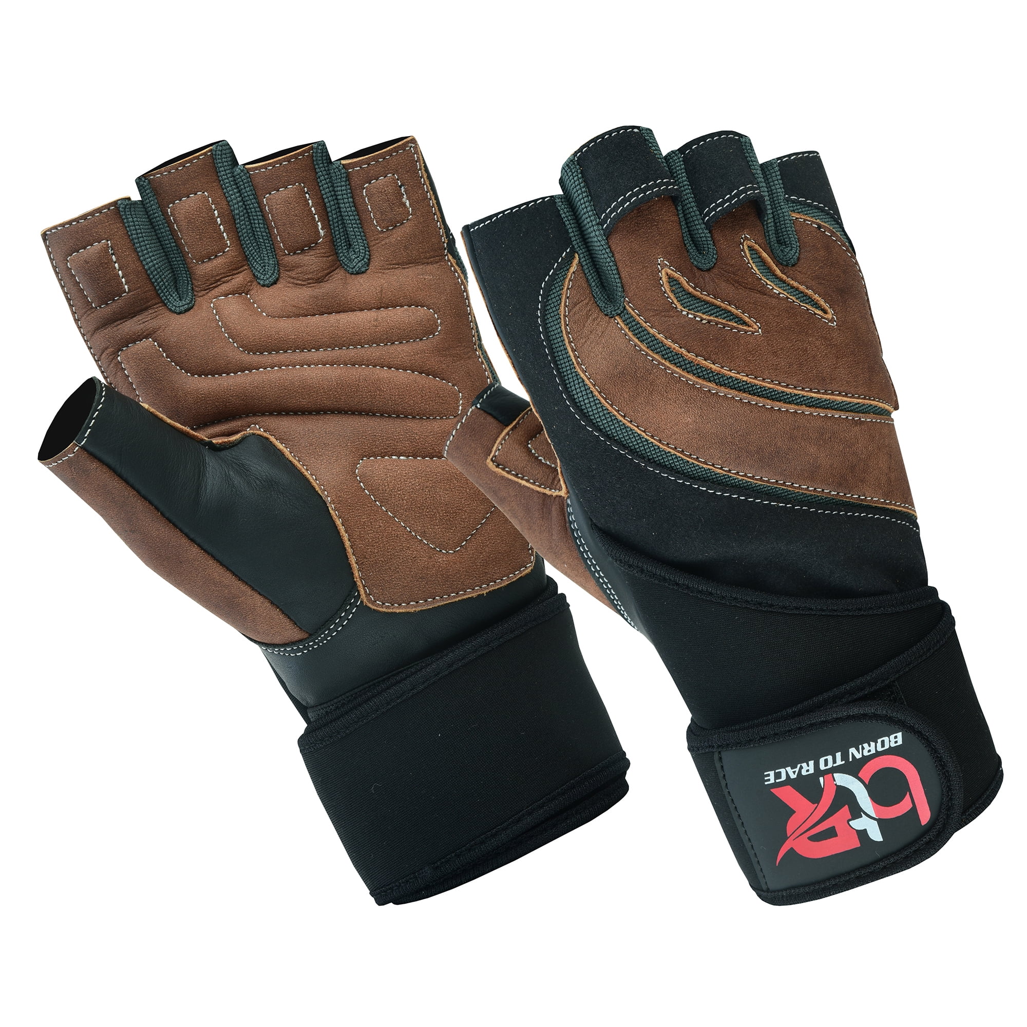 Weight Lifting Leather Padded Gloves Fingerless Body Building Long