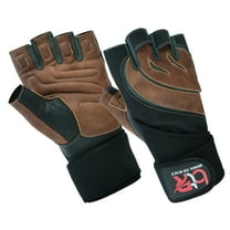 Weight Lifting Leather Padded Gloves Fingerless Body Building Long Wrist Support Training Gym Exercise Powerlifting Gloves Unisex Brown-S