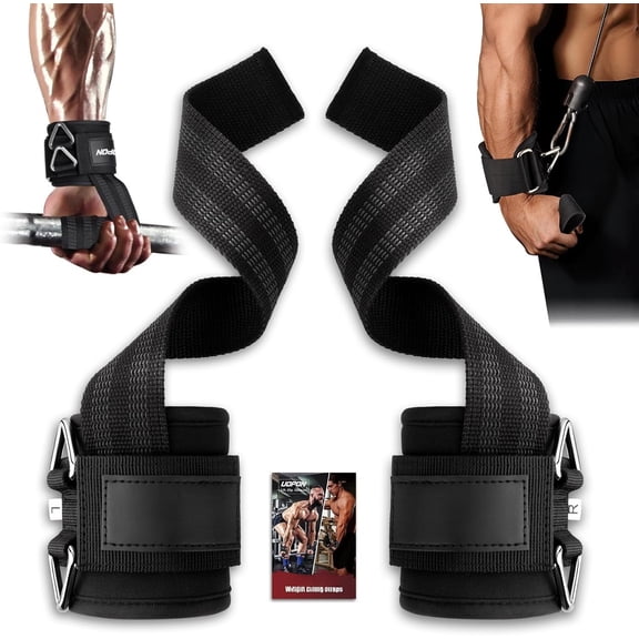 Weight Lifting Straps with Rings, 2 in 1 Wrist Straps for Weightlifting and Machine with Double Triangle Rings and Non-slip Latex Thread, Lifting Cuffs for Gym Workout