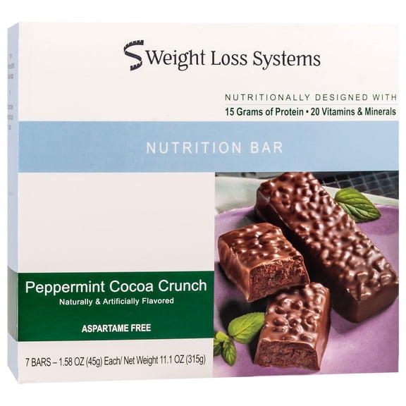 Weight Loss Systems Peppermint Cocoa Crunch Protein Bar, 15g Protein, Kosher, 7ct Box