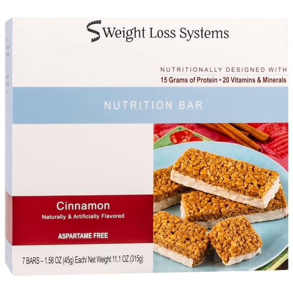 Weight Loss Systems Protein Bar - Cinnamon - 7/Box - High Protein - Low Calorie