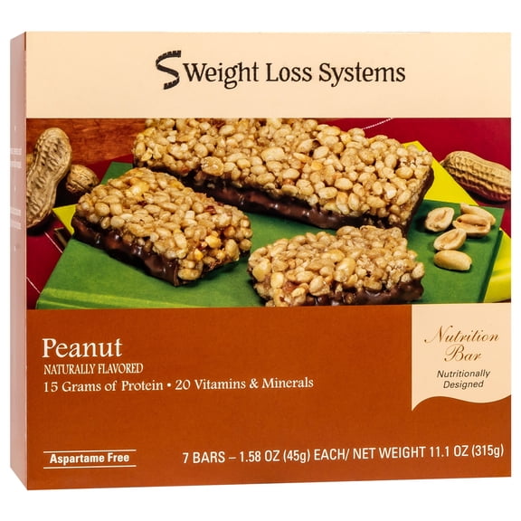 Weight Loss Systems Protein Bar - Peanut - 7/Box - High Protein and Fiber - Low Calorie - Kosher