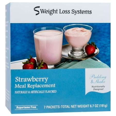Weight Loss Systems Pudding and Shake Aspartame Free - Strawberry - 7/Box - High Protein - Low Calorie - Low Fat - Low Carb
