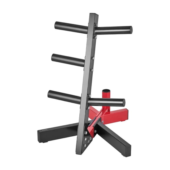 Weight Plate Rack - 500lbs L Frame Tree for 2-Inch Plates - Home Gym Storage - Standard Plate Tree - Black & Red