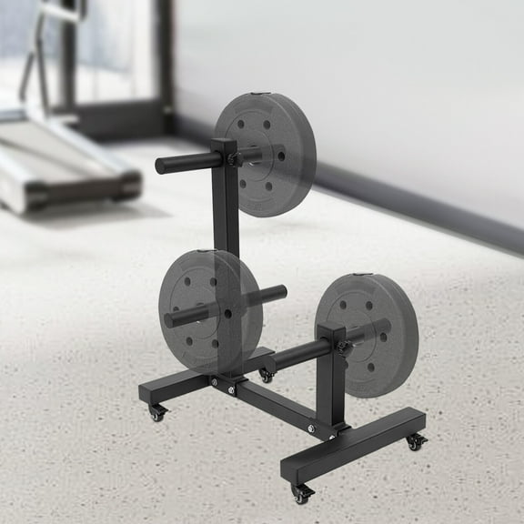 Weight Plate Storage with Universial Wheels, Weight Tree Rack 4 Wheels 30.7*23.8*36.6in Black Weight Plate Rack Tree