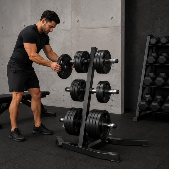 Weight Plate Tree Rack, for 2-Inch Plates, 1000 lbs Capacity L Frame Storage Stand, for Home Gym, Black